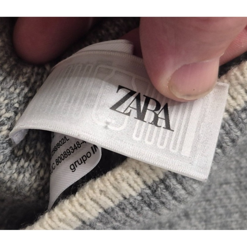 Zara women's Grey high neck pullover tight knit sweater off white‎ detail sz. LG - Picture 9 of 14